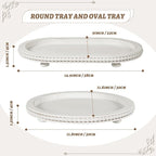 Urban Deco Wooden Tiered Tray, Oval and Round Tray Set of 2, Farmhouse Vintage Decorative Tray Stand for Coffee Table, White Serving Tray for Living Room Kitchen Home Decor - 1 Set