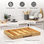Lifewit Utensil Organizer for Kitchen Drawer, Expandable Cooking Utensil Tray, Cutlery Silverware Flatware Holder, Wood Adjustable Spatula Tools Storage Divider, 13-22x15/ 33-56x38cm, Natural