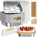 30 Pack Disposable Aluminum Foil Loaf Pans with Lids Stickers and Parchment Paper Sheets-8" X 8" Disposable Square Baking Cake Pans-Aluminum Foil Tins Portable Food Containers Kit