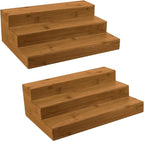 Bamboo Spice Rack Organizer for Cabinet 3 Tier Countertop Step Spice Shelf for Kitchen Storage and Organizer (Brown - 2 Pack)