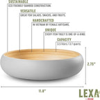 LEXA Bamboo Fruit Bowl for Kitchen Counter, 12 Inch Large & Round, Artisan Lacquered Wooden Fruit Bowl or Candy Bowl, Handcrafted Bamboo Fruit Basket for Kitchen & Home Decor (Gray)