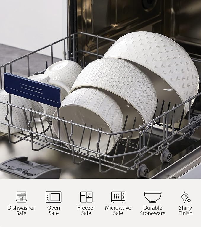 Lareina Ceramic Large Mixing Bowls Set of 4, Nesting Bowls for Cooking, Baking, Salad Etc, Serving Bowls, Mother's Day & Housewarming Gift, Microwave/Dishwasher Safe - 20/44/98/145 OZ, Ivory White
