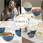 Wrova Wheat Straw Bowl Sets,8 PCS Unbreakable Cereal Bowl 26 OZ,Microwave and Dishwasher Safe Bowls,Bowl Sets BPA Free for Serving Soup,Oatmeal and Salad Summer-Sea Series