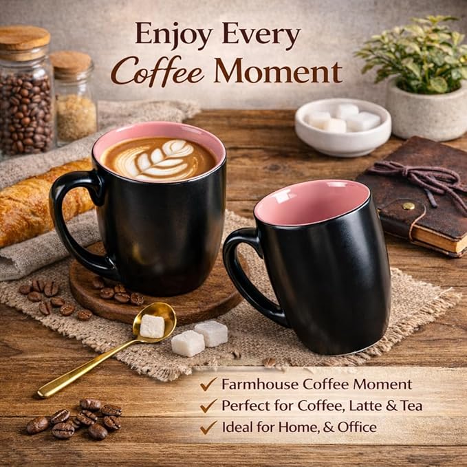 GBhome 12oz Coffee Mugs Set of 6, Large Ceramic Coffee Mugs for Man, Woman, Dad, Mom, Modern Coffee Mugs Set with handle for Tea/Latte/Cappuccino/Milk/Cocoa. Dishwasher&Microwave Safe,Pink
