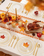 bUCLA 150Pcs Clear Gold Plastic Dinnerware Set - Clear and Gold Disposable Plates Include 25 Dinner / 25 Dessert Plates,25 Knives,25 Forks,25 Spoons,25 Cups for Party