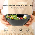 HASENSE 4Pcs Serving Bowls & Salad Bowls Set – 28oz Ceramic Mixing Bowls, Microwave & Dishwasher Safe, Stackable for Space-Saving – Ideal for Pasta, Fruit, Side Dishes, Soup, Black