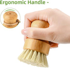 SUBEKYU Bamboo Dish Scrub Brushes, Bubble Up Bamboo Dish Brush Set with Brush Tray, Kitchen Wooden Cleaning Scrubbers Set for Washing Cast Iron Pan/Pot, Natural Sisal +Coconut Palbristles, Set of 2