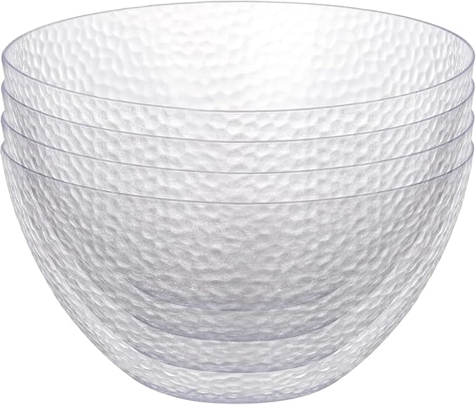 Suwimut 4 Pack Clear Plastic Serving Bowls, 135 OZ Large Round Plastic Bowls, 10 Inch Disposable Reusable Salad Mixing Bowl Buffet Containers for Catering, Party, Salad, Fruit, Chips, Popcorn, Snack