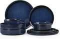 LIANYU Dinnerware Sets with Pasta Bowls, 8 Piece Ribbed Plates and Bowls for 2, Modern Ceramic Stoneware Dishes for Kitchen Dining, Microwave and Dishwasher Safe, Twilight Blue