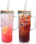 ANOTION Glass Cups with Lids and Straws - 24oz Tumbler with Handle Coffee Cups Glass Straws Glasses Mason Jar Cups Drinking Set Kitchen Essentials Coffee Bar Accessories House Warming Gifts New Home