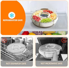 Divided Serving Tray with Lid and Handle, Stackable Snackle Box Container for Fruits Candy Organizer, Portable Spinning Rounded Veggie Tray for Kitchen, Party, Trave and Picnic-1 PACK