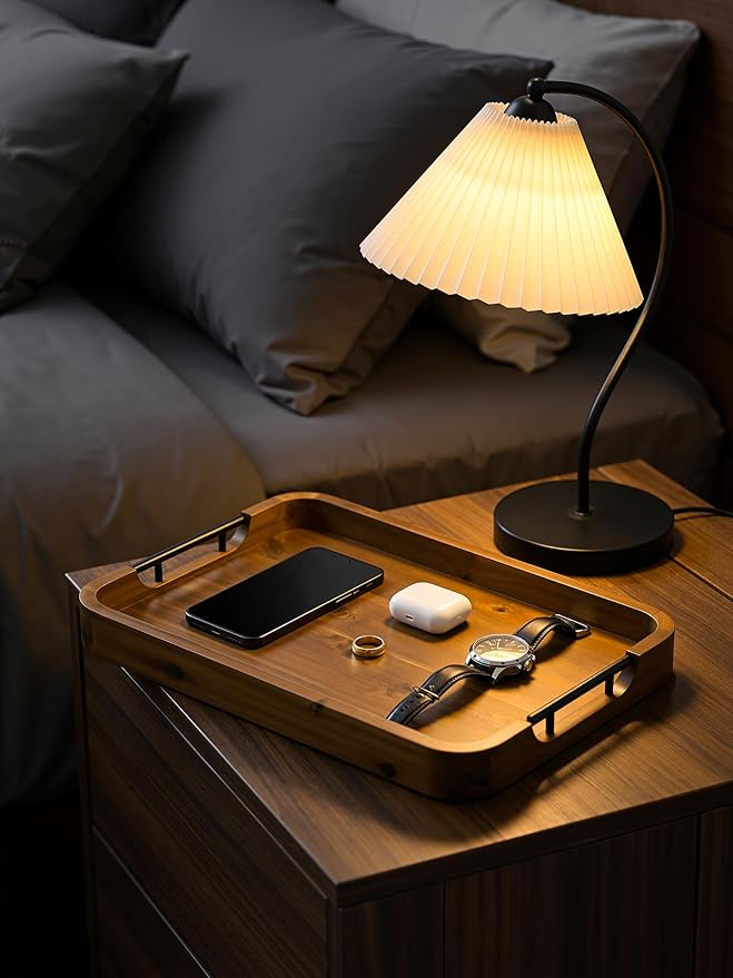 TIDITA Large Serving Tray with Handles - 20”x14” Rectangle Ottoman Tray, Wooden Tray for Ottoman, Wooden Ottoman Tray for Living Room - Decorative Trays for Coffee Table with Round Edge for Breakfast