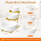 Lifewit 3 Tier Plastic Serving Bowls with Gold Metal Stand, Chips and Dip Serving Tray Set for Entertaining Party, Crack-Proof Serving Platters for Fruit/Snack/Candy, 31 x 20 x 27 cm/12 x 8 x 10.6