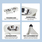 MalsiPree Elevated Dog Bowls for Small Dogs - 6.5" Raised Dog Bowl Stand with Splash Guard - Portable Folding Pet Feeding Station with 2 Stainless Steel Bowls - Dog Birthday & Adoption Gift, White