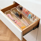 Ohlove 6 Pcs Large Clear Plastic Drawer Organizers Tray 12"x3" Storage Bins with 25 Pcs Non-Slip Pads for Makeup, Jewelries, Kitchen Utensils, Bathroom and Office