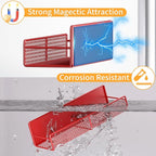Magnetic Spice Rack for Refrigerator, 4 Pack 100% Metal Strong Magnet Fridge Shelves, Space Saving Spice Organizer, No Drilling Moveable Home Kitchen Laundry Room Storage Organization, Red