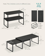SONGMICS Cabinet Organizer Shelf, Set of 2 Kitchen Counter Shelves, Kitchen Storage, Spice Rack, Stackable, Expandable, Metal and Engineered Wood, Ink Black and Charcoal Black UKCS025B01