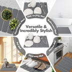 Stone Dish Drying Mat for Kitchen Counter, Eco-friendly, Instant Drying Pad,Diatomaceous Earth Water Absorbing Mat, Foldable and Super Absorbent Dish Drying Stone Mat, 16"×12", Dark Gray