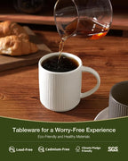 famiware Coffee Mug Set for 8, Star 12 oz Catering Mugs Cup Set with Handle for Coffee, Tea, Cocoa, Milk - Ceramic Stoneware Drinkware Set, Matte White