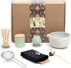 Artcome Japanese Matcha Tea Set, Bowl with Pouring Spout, Whisk, Tea Scoop, Ceramic Whisk Holder, Matcha Powder Caddy, Handmade Matcha Ceremony Kit For Japanese Tea Ceremony (9Pcs)