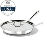 All-Clad D3® Stainless Steel 12 inch Frying Pan With Lid- Made in the USA- The Original Bonded Professional Cookware- Oven Safe & Induction Compatible