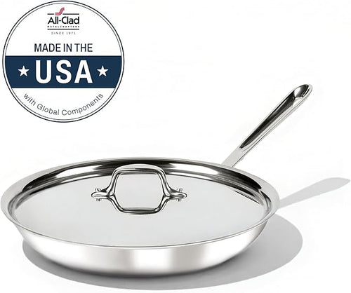 All-Clad D3® Stainless Steel 12 inch Frying Pan With Lid- Made in the USA- The Original Bonded Professional Cookware- Oven Safe & Induction Compatible