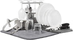 Umbra Udry Dish Rack and Microfiber Drying Mat – Space-Saving Design Folds Up for Easy Storage, Rack with Caddy, Gray