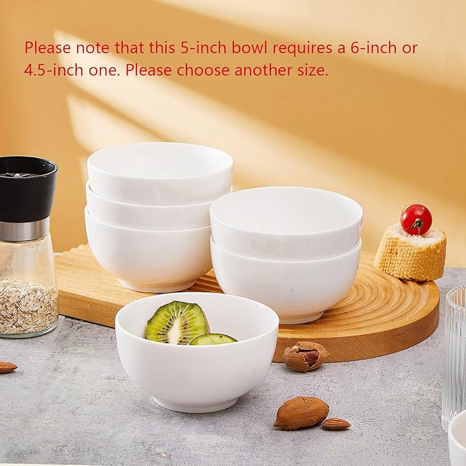 AntoKueh 5 Inch Ceramic Cereal Bowls, 16 Ounces Small Bowls Set of 6,Off-White Dipping Bowls for Kitchen,Dessert, Fruits, Snack,Microwave and Dishwasher Safe