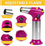 TBTEEK Butane Torch T901, Kitchen Torch Cooking Torch with Safety Lock & Adjustable Flame for Cooking, BBQ, Baking, Brulee, Creme, DIY Soldering(Butane Not Included), Rose
