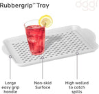 OGGI Anti Slip Serving Tray with Handles- White Rectangle Server - Ideal for Eating, Breakfast Tray, Food Tray, Appetizer, Serving