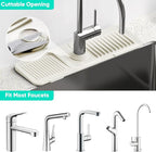 17.7inch Faucet Mat for Kitchen Sink [5°Slope Fast Self-draining] Faucet Mat Kitchen Sink Splash Guard Silicone Sink Splash Guard Kitchen Sink Area Tidy Splash Faucet Guard Draining Mat-Beige