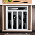 HaWare 49-Piece Black Silverware Set with Flatware Drawer Organizer, Stainless Steel Cutlery with 8 Steak Knives, Modern Eating Utensils Tableware Service for 8, Mirror Polished, Dishwasher Safe