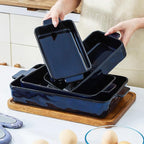VICRAYS Ceramic Bakeware Set, Porcelain Rectangular Lasagna Pans Casserole Dish Set for Baking, Cooking, Kitchen, Cake Dinner, Banquet and Daily Use, 4 PCS, Blue(9.52"/11.06"/11.77"/14.56")