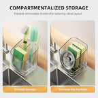 Minimalist Sponge Holder for Kitchen Sink, 3 Slots Sink Caddy with Removable Divider and Drip Tray, Clear PET Countertop Organizer to Free up Kitchen Sink Space