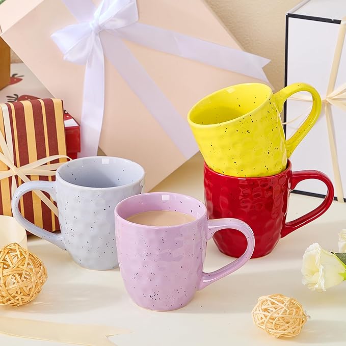 Coffee Mugs Set of 6，14 oz Large Ceramic with Handles,Coffee,Salad,Noodles etc Cups for Cereal Latte,Vibrant Colors (Vibrant 6, 14-oz)