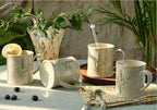 Artisanal Handcrafted Ceramic Mug with Sage Botanical Design - 10oz Off-White Stoneware Coffee Cup, Elegant Purple Sage Pattern, Dishwasher Safe, Comfort Grip Handle for Daily Use-4pack