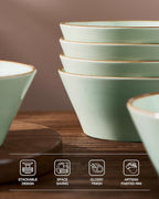 Famiware Saturn Plates and Bowls Dish Sets for 6 (18 Pieces), Stoneware Dinnerware Set with Hand-Painted Trim - Chip & Scratch Resistant, Microwave & Dishwasher Safe Ceramic Dishes, Light Green