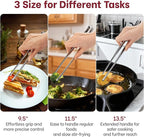 Precision Serrated Non-Slip Tips Cooking Tongs 3 Set (9.5" & 11.5" & 13.5"), 18/8 Stainless Steel Metal Tong, Light but Durable, Easily Control Kitchen Tweezer Tongs for Frying, Plating, BBQ