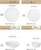 MALACASA 24 Pieces Gourmet Porcelain Dinnerware Sets, Premium Plates and Bowls Set, High-Fired Ceramic Dishes Set for 6, Chip & Scratch Resistant, Microwave Dishwasher Safe, White, Series LEXI