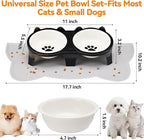 Ceramic Elevated Cat Bowls Kitty Bowls - 15° Tilt Anti-Vomiting, Silicone Mat Included, Whisker Friendly for Indoor Cats & Small Dogs (2-Pack) (Black)