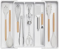 Lifewit Utensil Organizer for Kitchen Drawers, Expandable Cooking Utensil Tray, Adjustable Cutlery Silverware Flatware Holder, Plastic Spatula Tools Storage Divider, 13-22 x 15", White