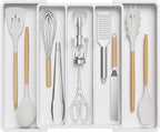 Lifewit Utensil Organizer for Kitchen Drawers, Expandable Cooking Utensil Tray, Adjustable Cutlery Silverware Flatware Holder, Plastic Spatula Tools Storage Divider, 13-22 x 15", White