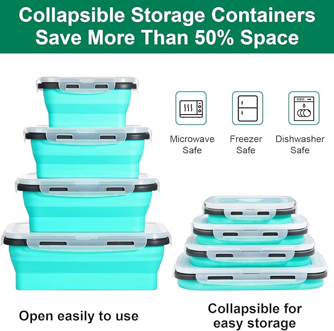 Sudaya 4 Pack Collapsible Food Storage Containers With Lids, Collapsible Storage Containers Sets Silicone Collapsible Bowls For Camping, RV Accessories, Travel Trailer Must