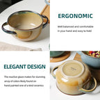 MONITO Ceramic Salad Bowl with Handles, 28 oz French Onion Soup Bowls, Ceramic Soup Bowls for Cereal, Pasta, Chilli, Beef Stew, Stackable Serving Bowl Set of 4 (28 OZ)