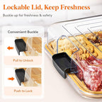 Lifewit 6 Compartment Melamine Charcuterie Board, 11 x 14 Inch Portable Cheese Board with Plastic Lockable Clear Lid, Serving Platter with Cover for Snacks, Fruit, Appetizers