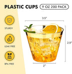 RACETOP 9 oz Clear Disposable Plastic Cups with Gold Rim [200 Pack], Gold Rimmed Plastic Cups Tumblers, Heavy-duty Party Glasses, Disposable Cups