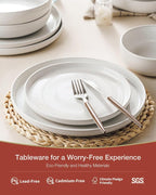 Famiware Milkyway Stoneware Dinnerware Sets with Pasta Bowls, Service for 6 (24 Pieces), Plates and Bowls Sets -Scratch Resistant, Microwave and Dishwasher Safe Dishes Set, White