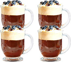 Set of 4 Clear Glass Coffee Mugs,16 OZ Large Beer Cups,Diner Coffee Cup with Handle for Hot Beverages,Tea, Cappuccino, Latte, Espresso, Juice Mothers Men and Women Gifts