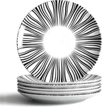 8" Black and White Striped Ceramic Plates Set of 6, Zebra Pattern Salad Plates Set, Minimalist Porcelain Dish Set, Microwave, Oven & Dishwasher Safe
