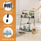 VITVITI 2 Tier Corner Bathroom Counter Organizer, Metal Bathroom Countertop Organizer Shelf Storage, Bath Room Sink Makeup Organizers for Vanity Perfume Skincare with Hooks, Black